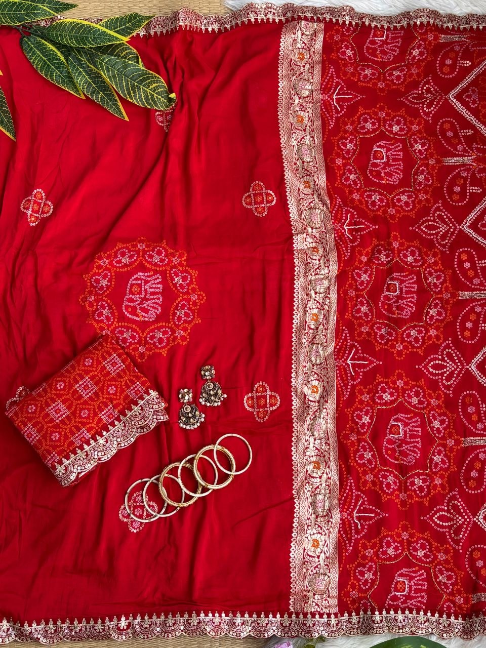 Pure soft viscose georgette sarees with amazing weaving patola Bandhni