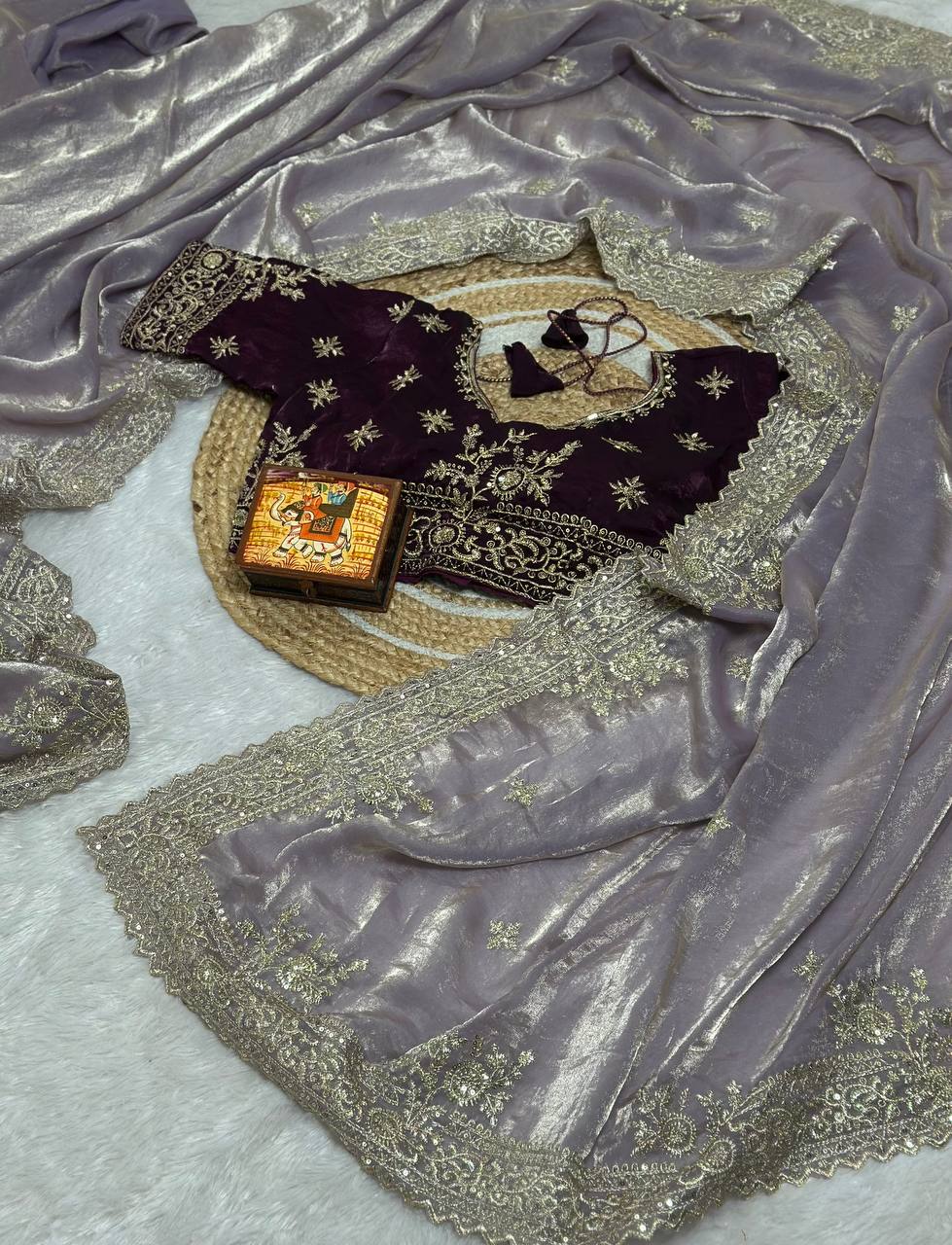 Pure Fandy satin material with c pallu embroidery work saree