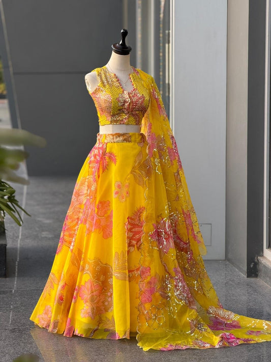 Pure Organza digital printed lehnga