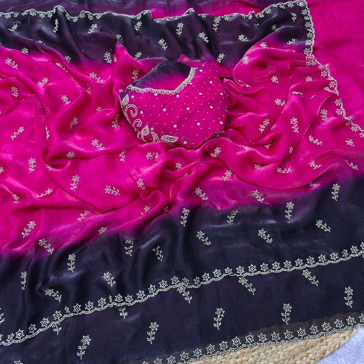 Space silk padding With Beautiful jarkhan Work saree