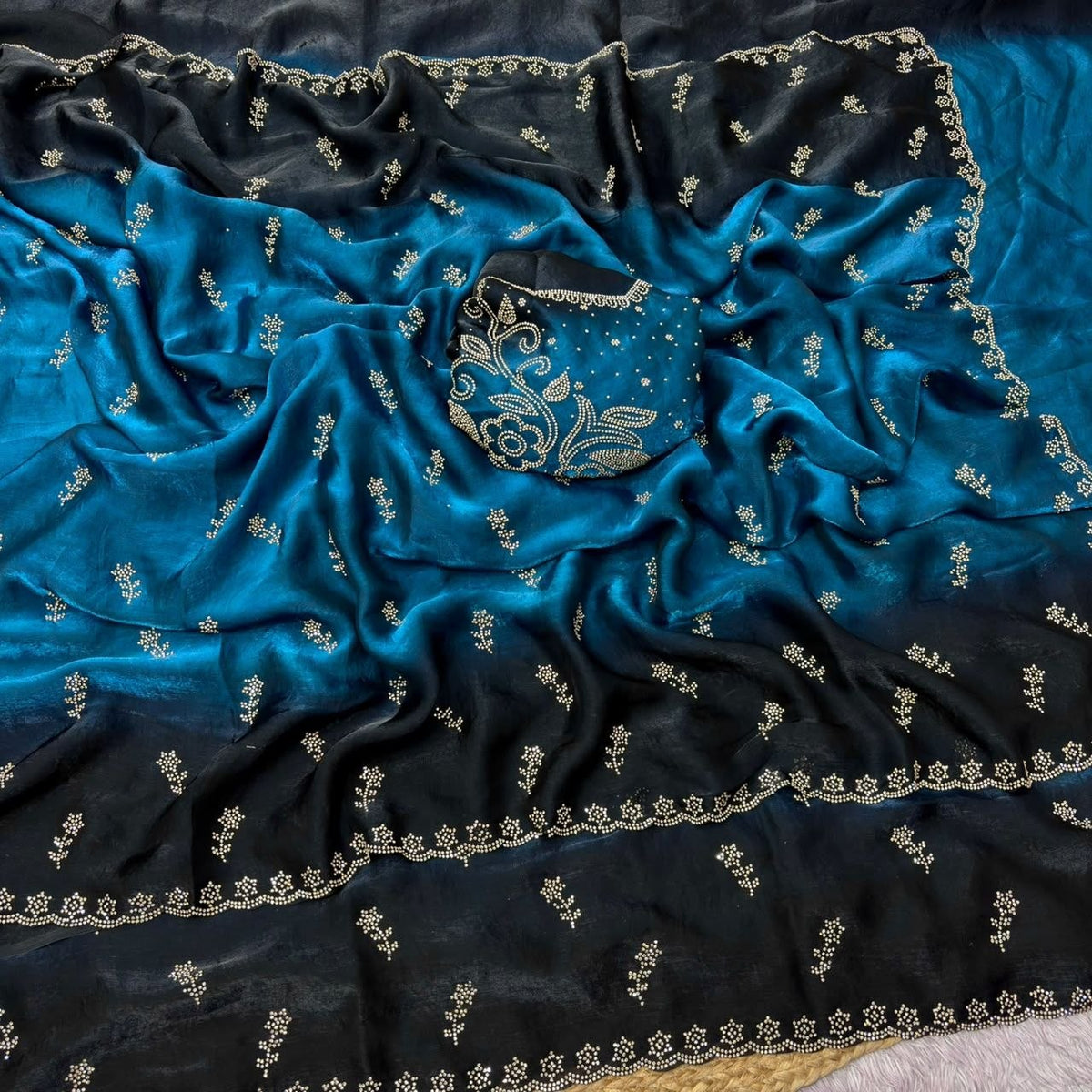 Space silk padding With Beautiful jarkhan Work saree