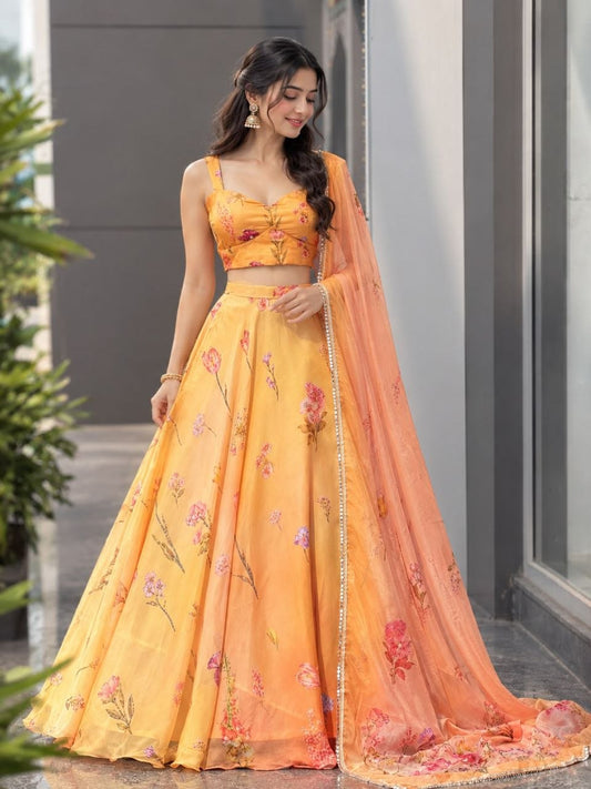 Pure soft Organza digital printed lehnga