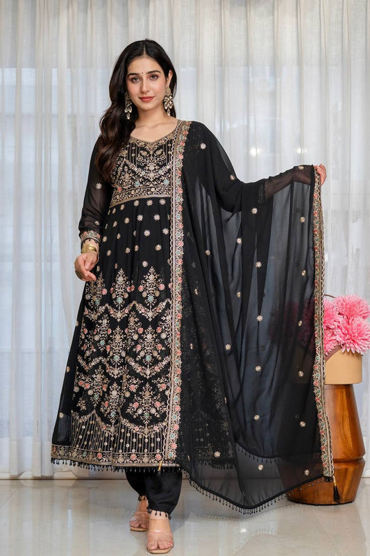 Faux Blooming With Heavy 3/mm Sequins & Zari work suit