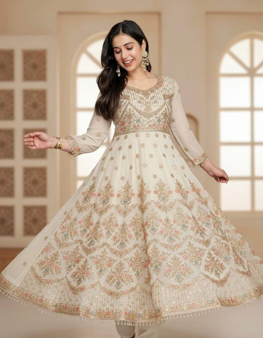 Faux Blooming With Heavy 3/mm Sequins & Zari work suit