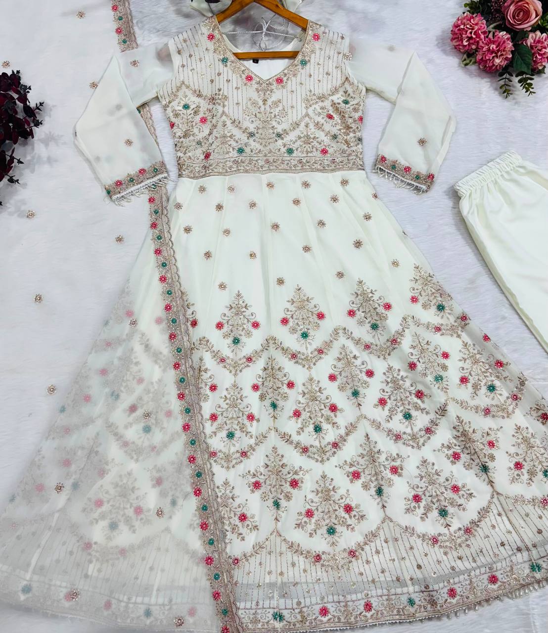 Faux Blooming With Heavy 3/mm Sequins & Zari work suit
