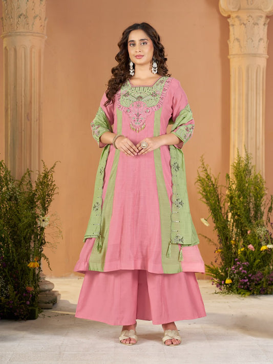 Mal Chanderi Multi Embroidery Thread With Real Hand Work Anarkali Kurti