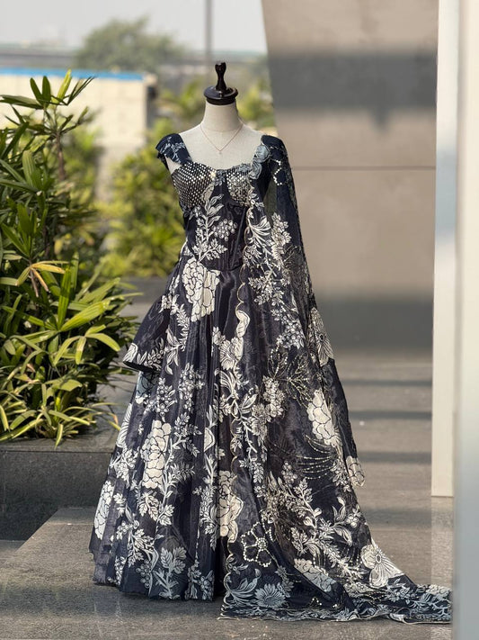 Pure jimy Organza digital printed lehnga