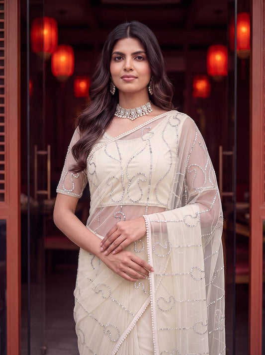 Bidds sequence pearls Embroidery Work saree
