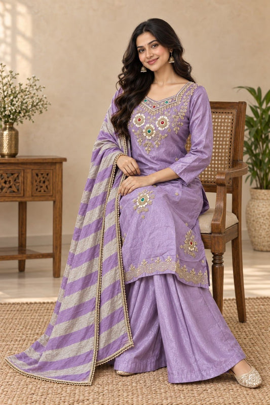 Glass Silk Beautiful BEADS And Stone Work Suit