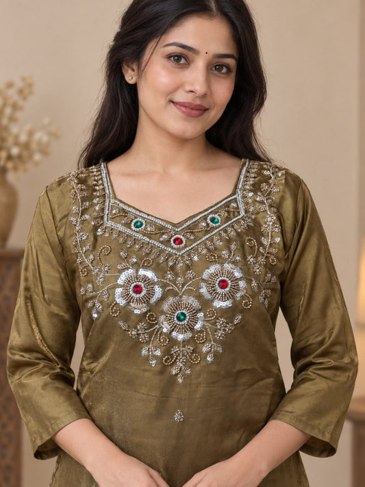 Glass Silk Beautiful BEADS And Stone Work Suit