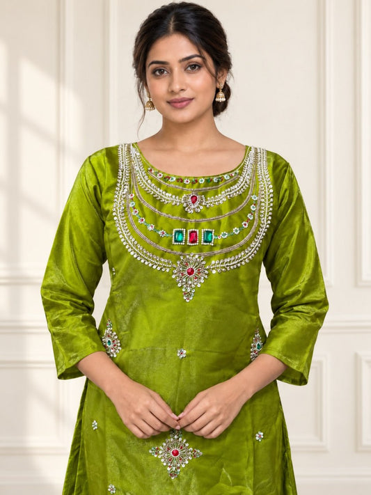 Glass Silk Beautiful BEADS And Stone Work Suit