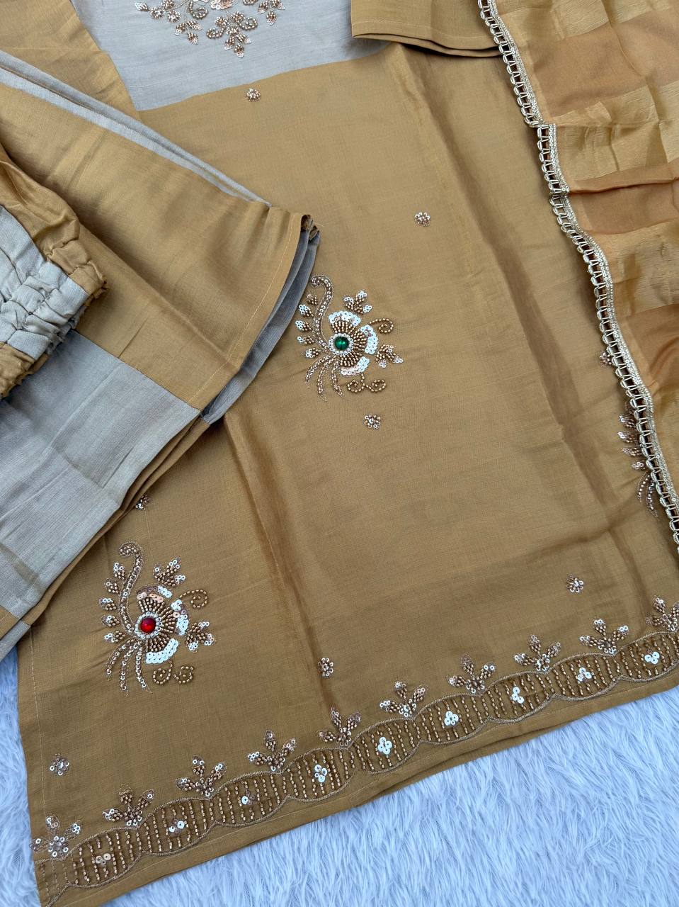 Pure Banarasi viscose fabric Beautiful BEADS And Stone Work Suit