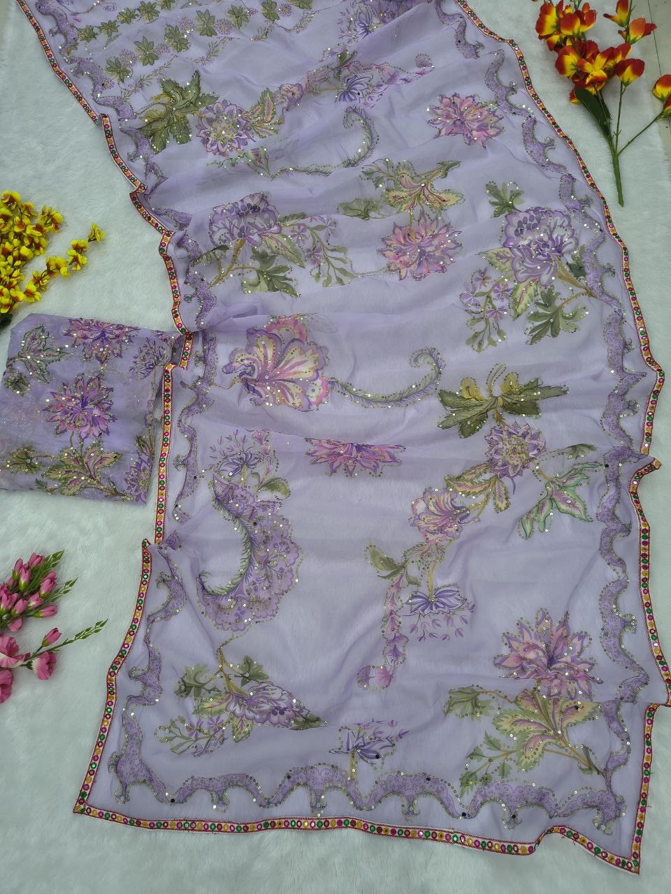 Premium Tabby Silk Embellished With Beautiful Print Saree