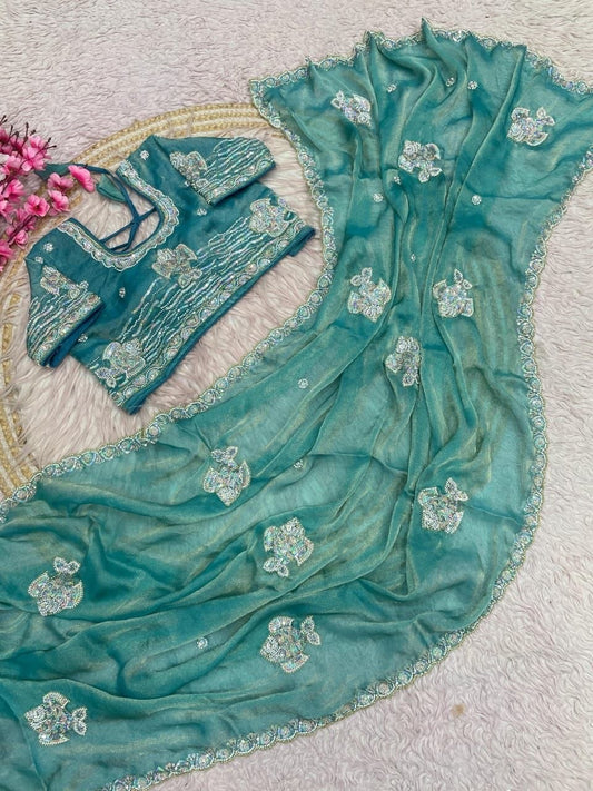 Beautiful Sequence Brits C- pallu work along saree
