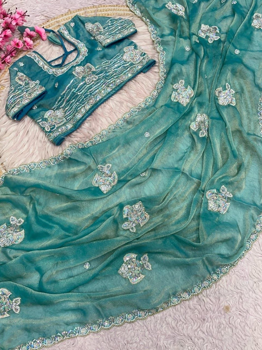 Beautiful Sequence Brits C- pallu work along saree