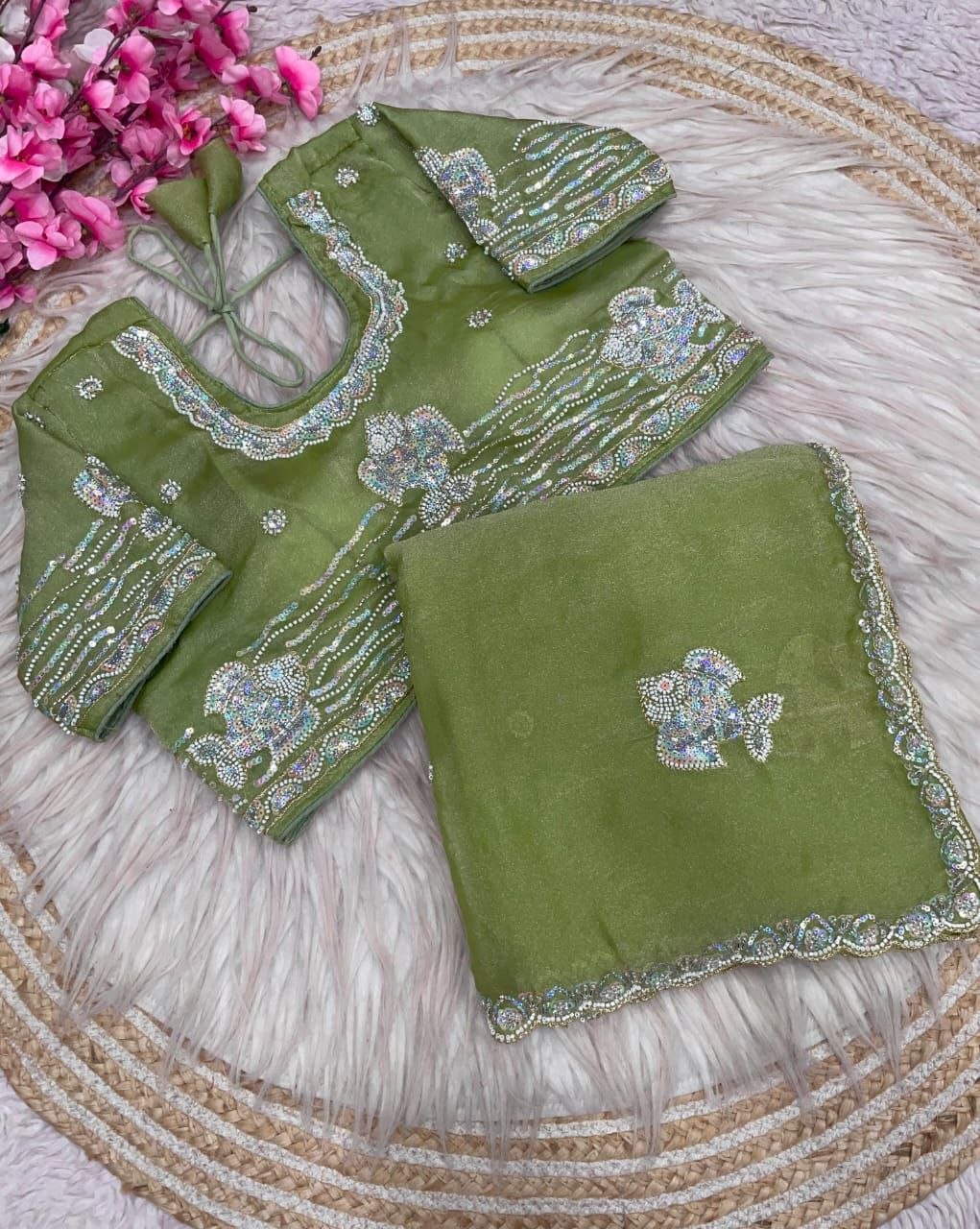 Beautiful Sequence Brits C- pallu work along saree