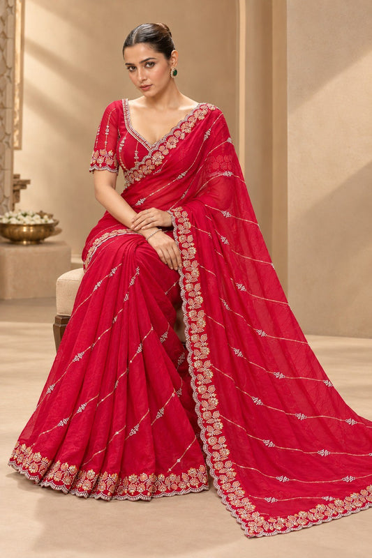 Designer Party Wear Fendy Satin Silk Saree