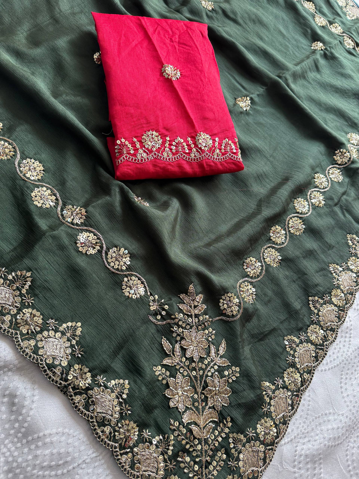 Party Wear Soft Pure chinon silk Saree
