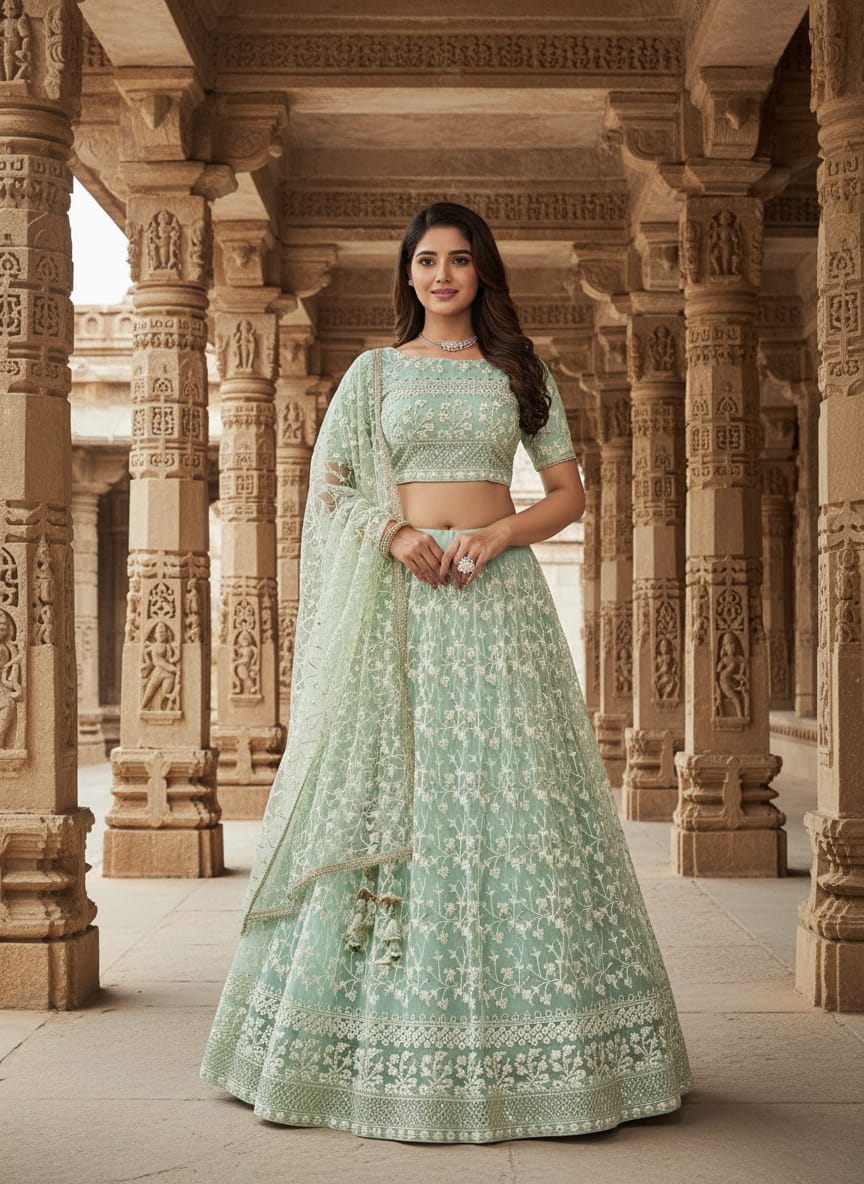 Net Multi Sequence embroidery Lehenga