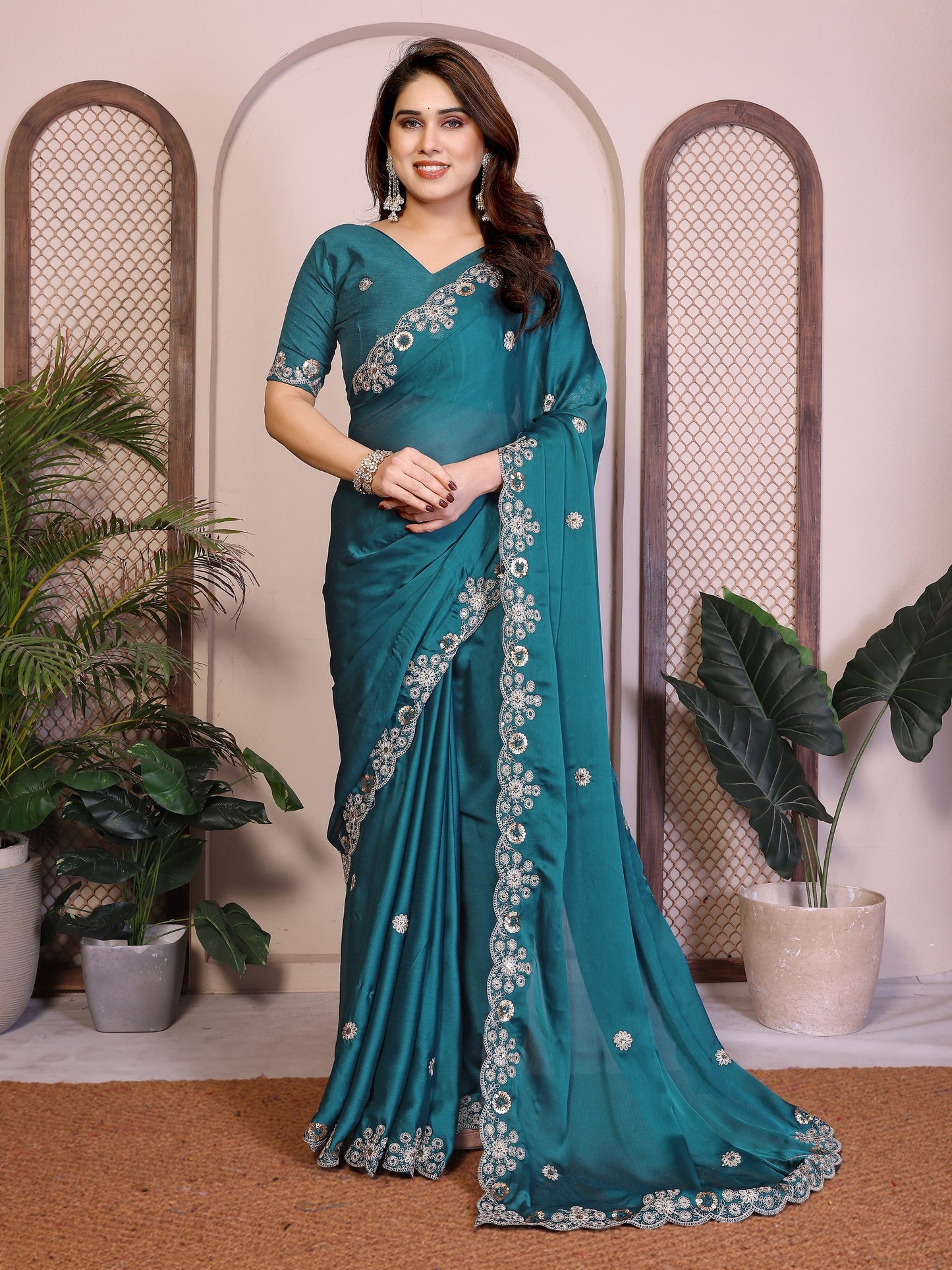 Party Wear Soft Shattin Chiffon Saree