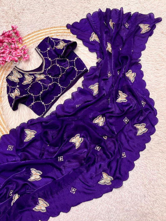 Beautiful khatli Brits work along with all over arco bodar saree