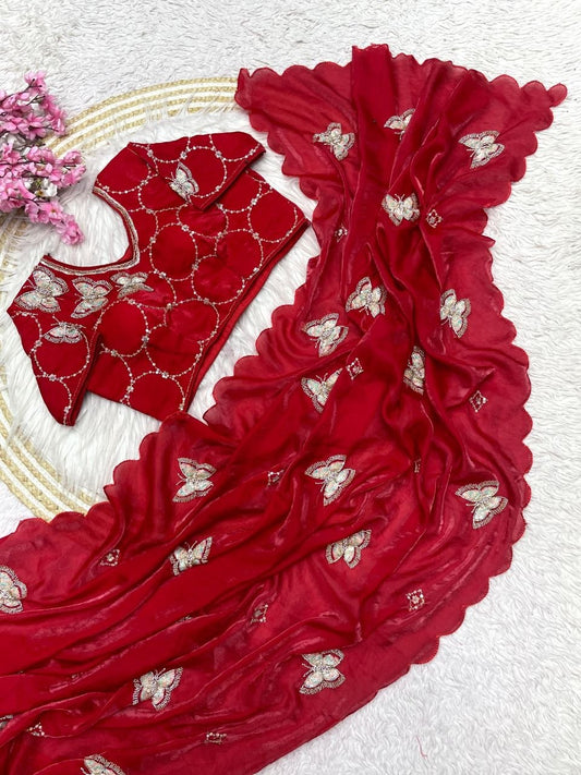 Beautiful khatli Brits work along with all over arco bodar saree