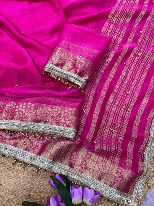 Sattin chiffon silk with beautiful घुंघरू in whole saree