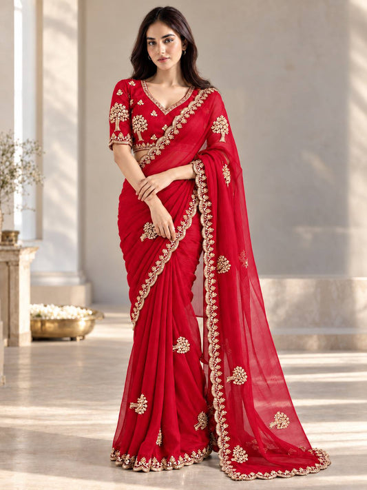 Designer Party Wear Chiffon Satin Silk Saree