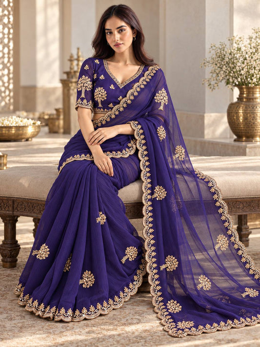 Designer Party Wear Chiffon Satin Silk Saree
