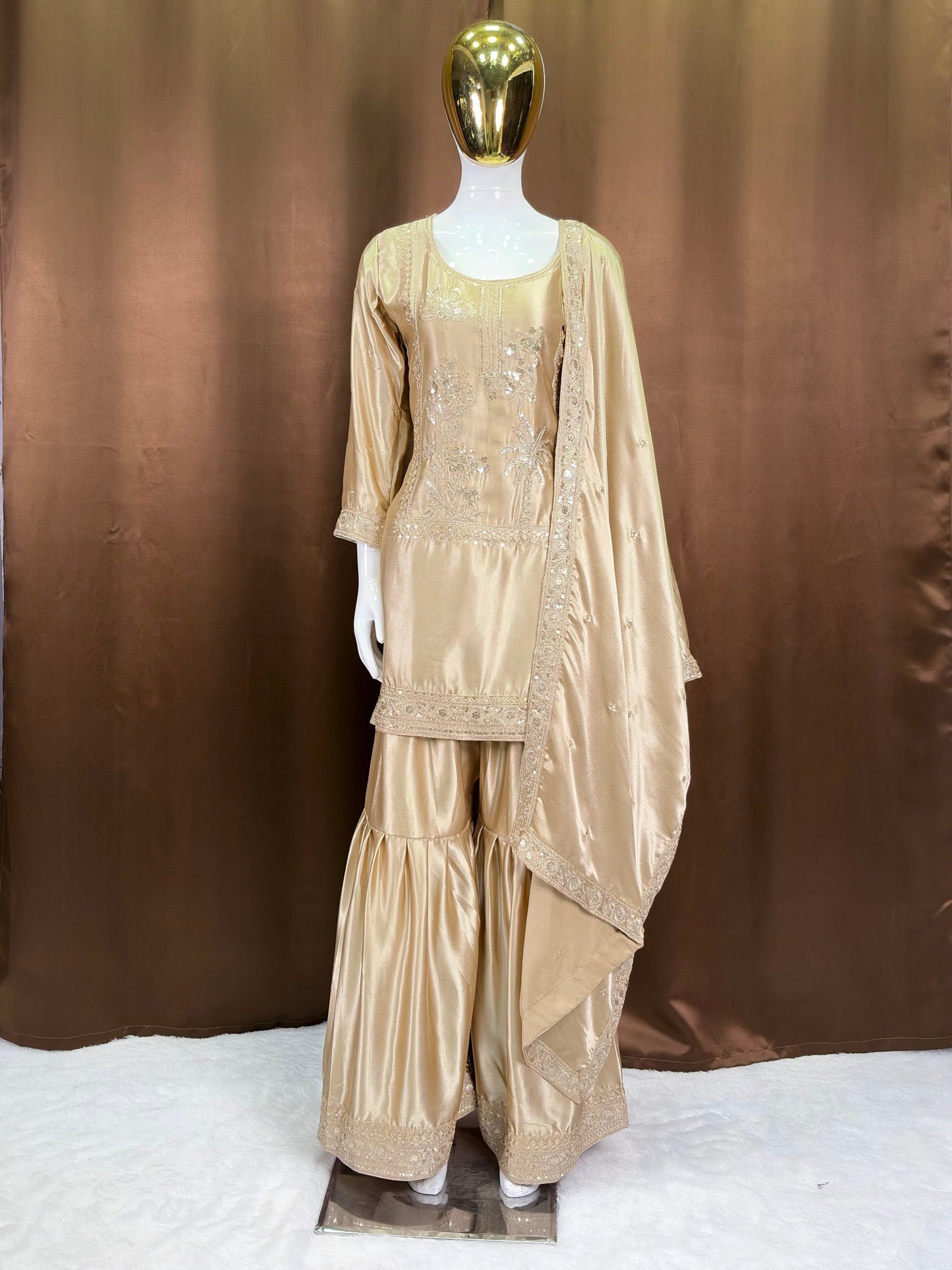 MOS Satin Dori Zari & Sequence Embroidery Suit