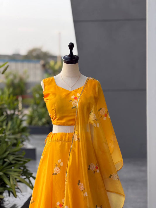 Pure Gmy organza silk digital printed lehnga