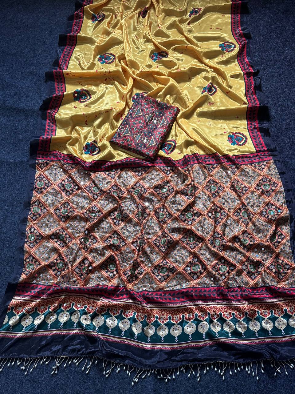 Semi Model Silk Ultra Soft With ajarakh Print Saree