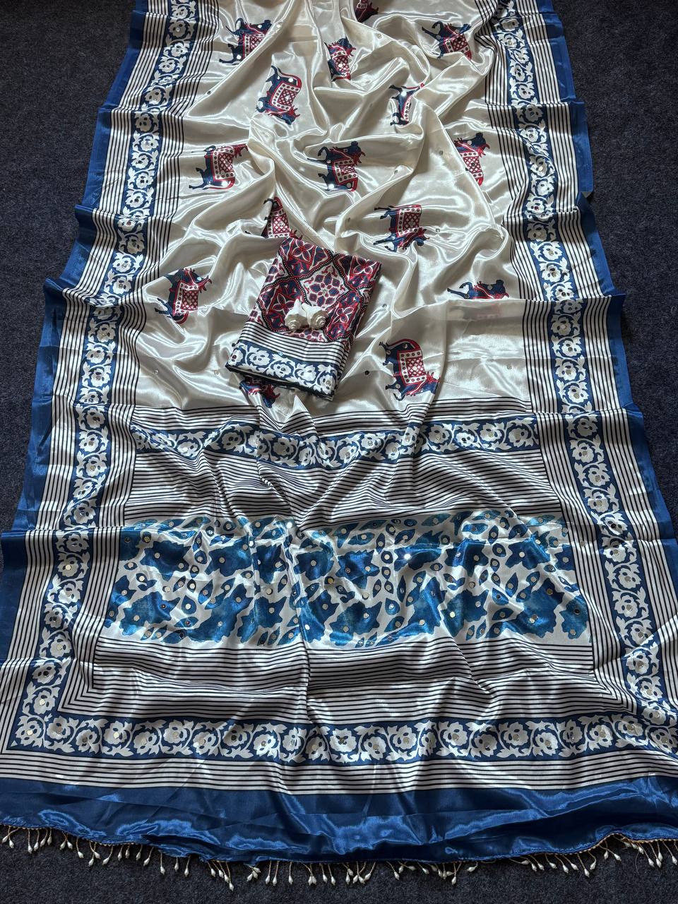 Semi Model Silk Ultra Soft With ajarakh Print Saree