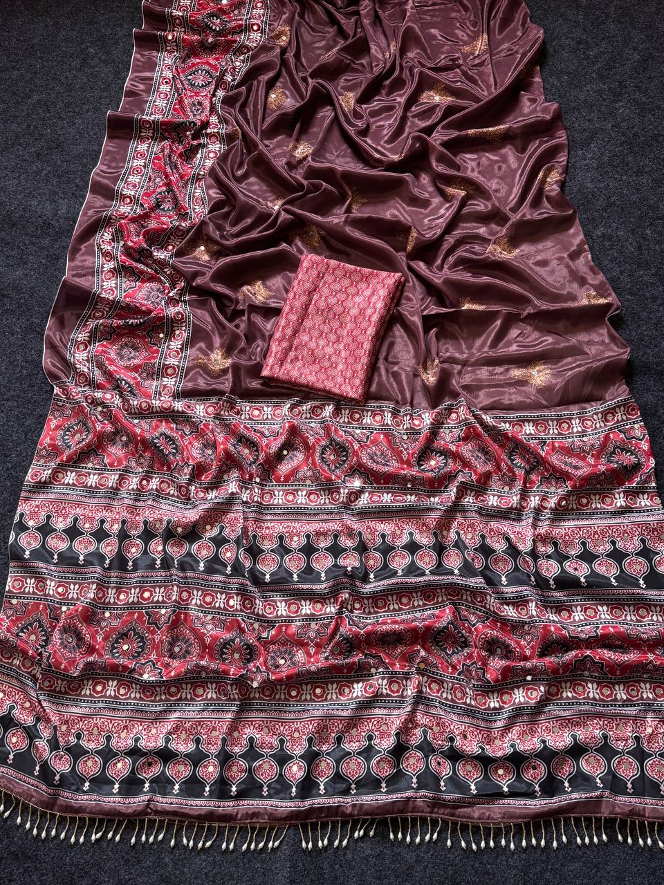 Semi Model Silk Ultra Soft With ajarakh Print Saree
