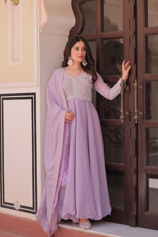Star Georgette With Rich Sequins Coding & Beads Embroidered work Gown