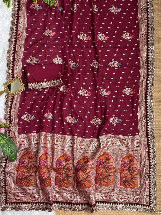Very soft nd elegant rich look dola silk fabrics saree