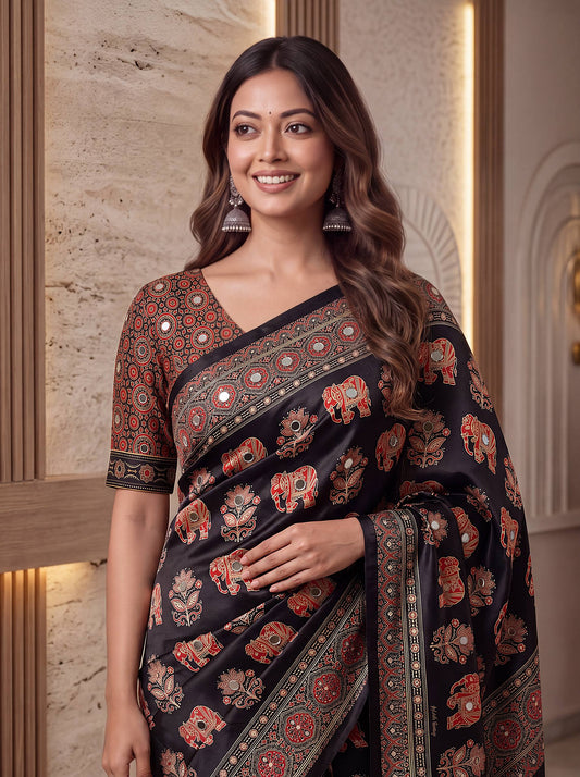 Intricately Ajrak Digital print saree