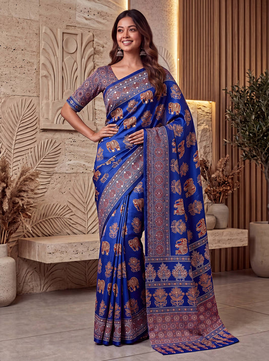 Intricately Ajrak Digital print saree