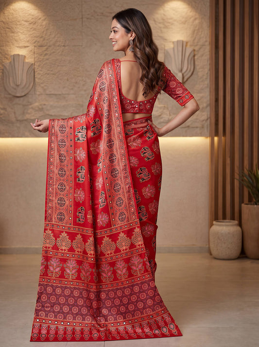 Intricately Ajrak Digital print saree