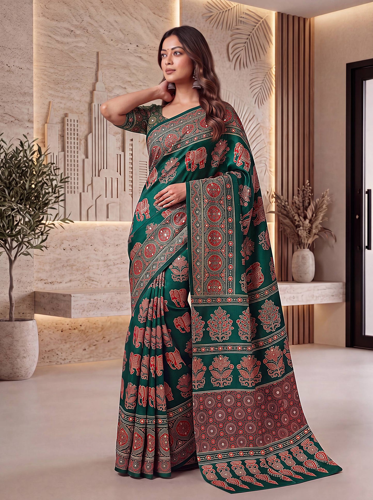 Intricately Ajrak Digital print saree