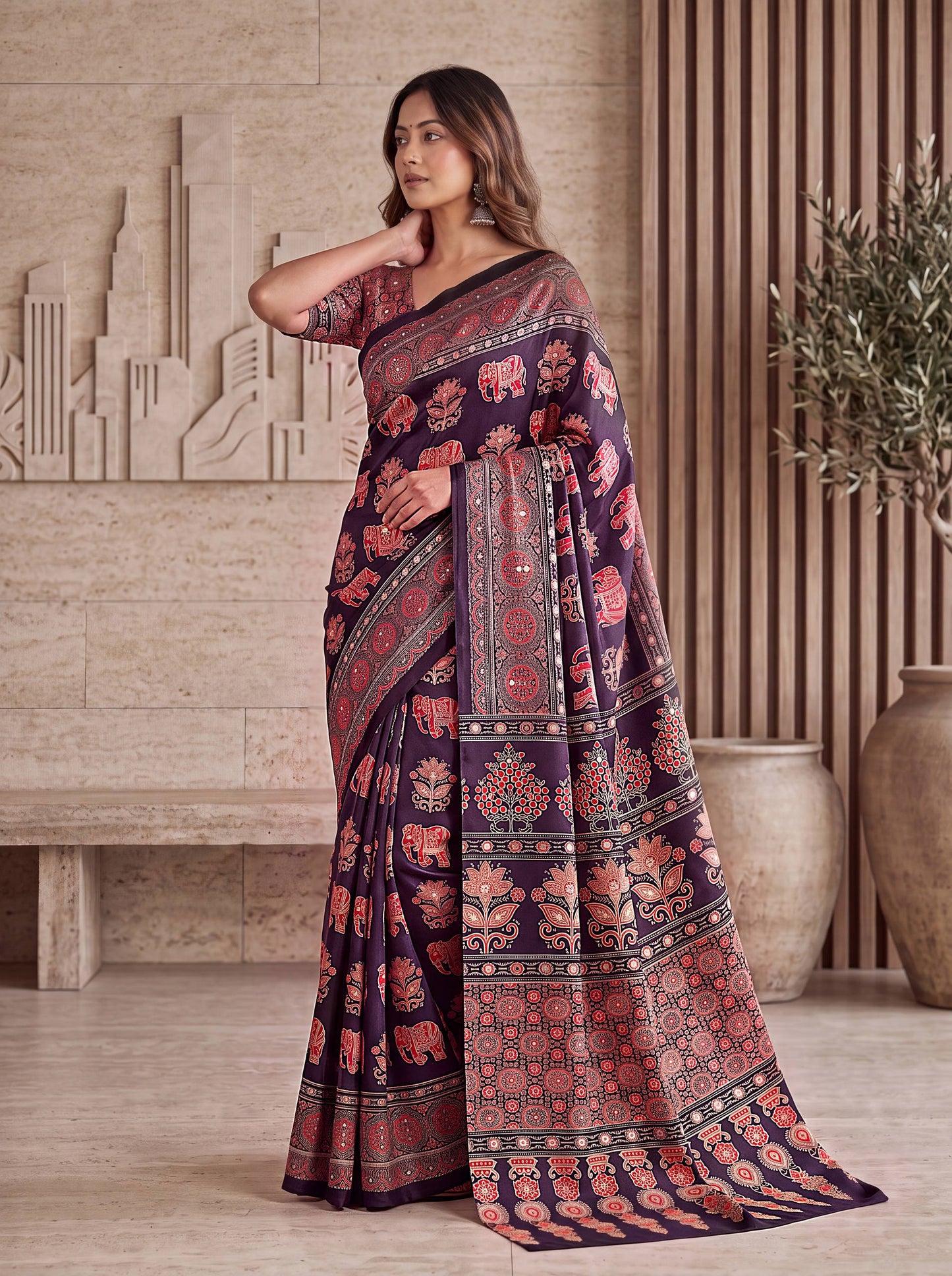 Intricately Ajrak Digital print saree