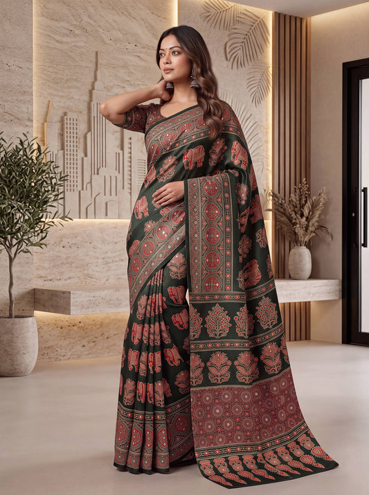 Intricately Ajrak Digital print saree