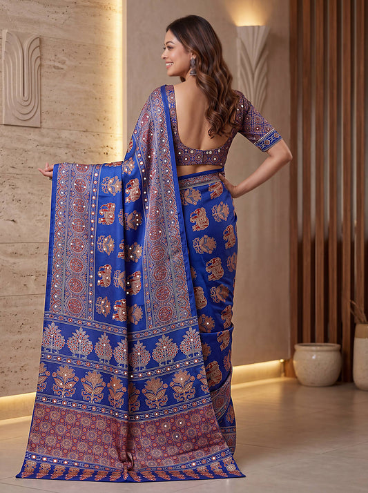 Intricately Ajrak Digital print saree