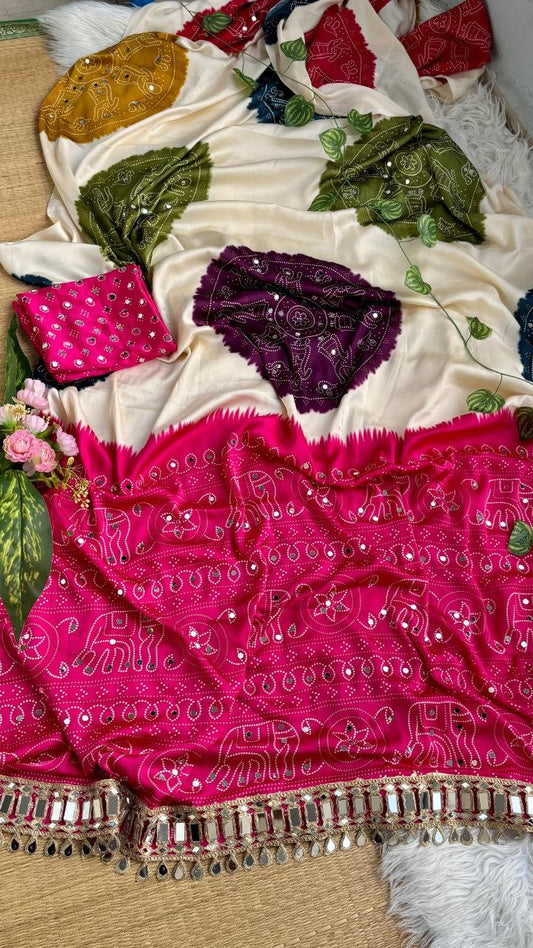 Very Soft and Elegant Rich look Original Japan Sartin Ajarak Print Saree