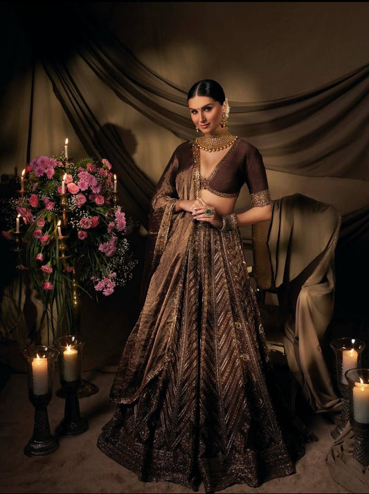 Thai silk lehenga with thread sequins & dori work Choli