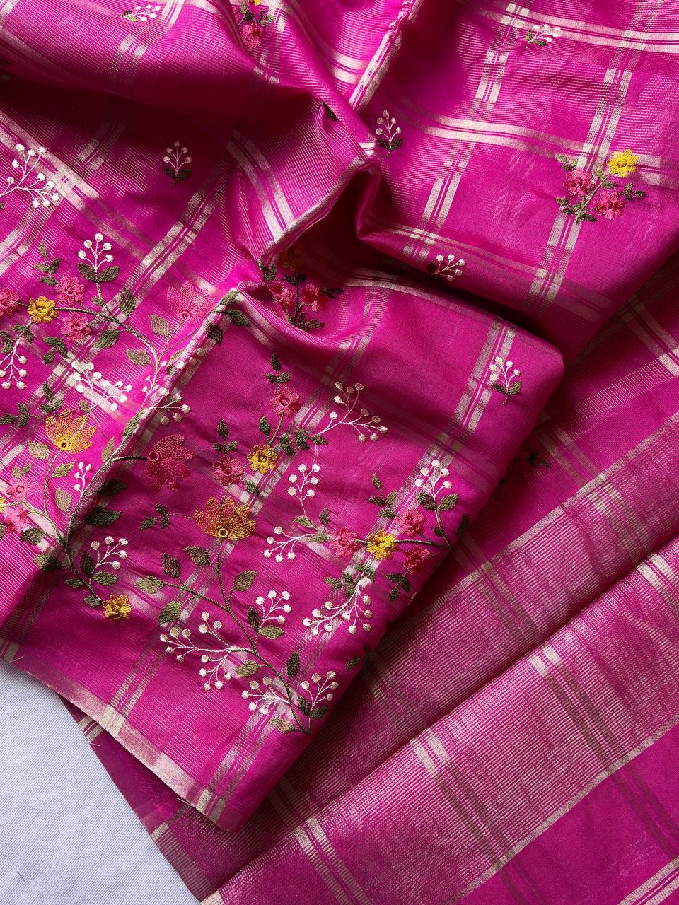 Superb Soft Tusser silk fabric with zari chex fabric saree
