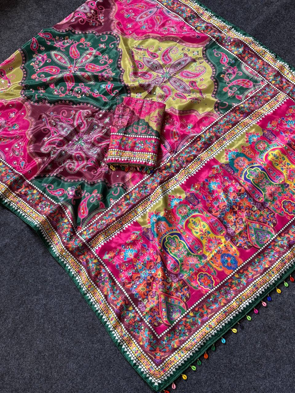 Roman Silk With ajarakh Print Saree