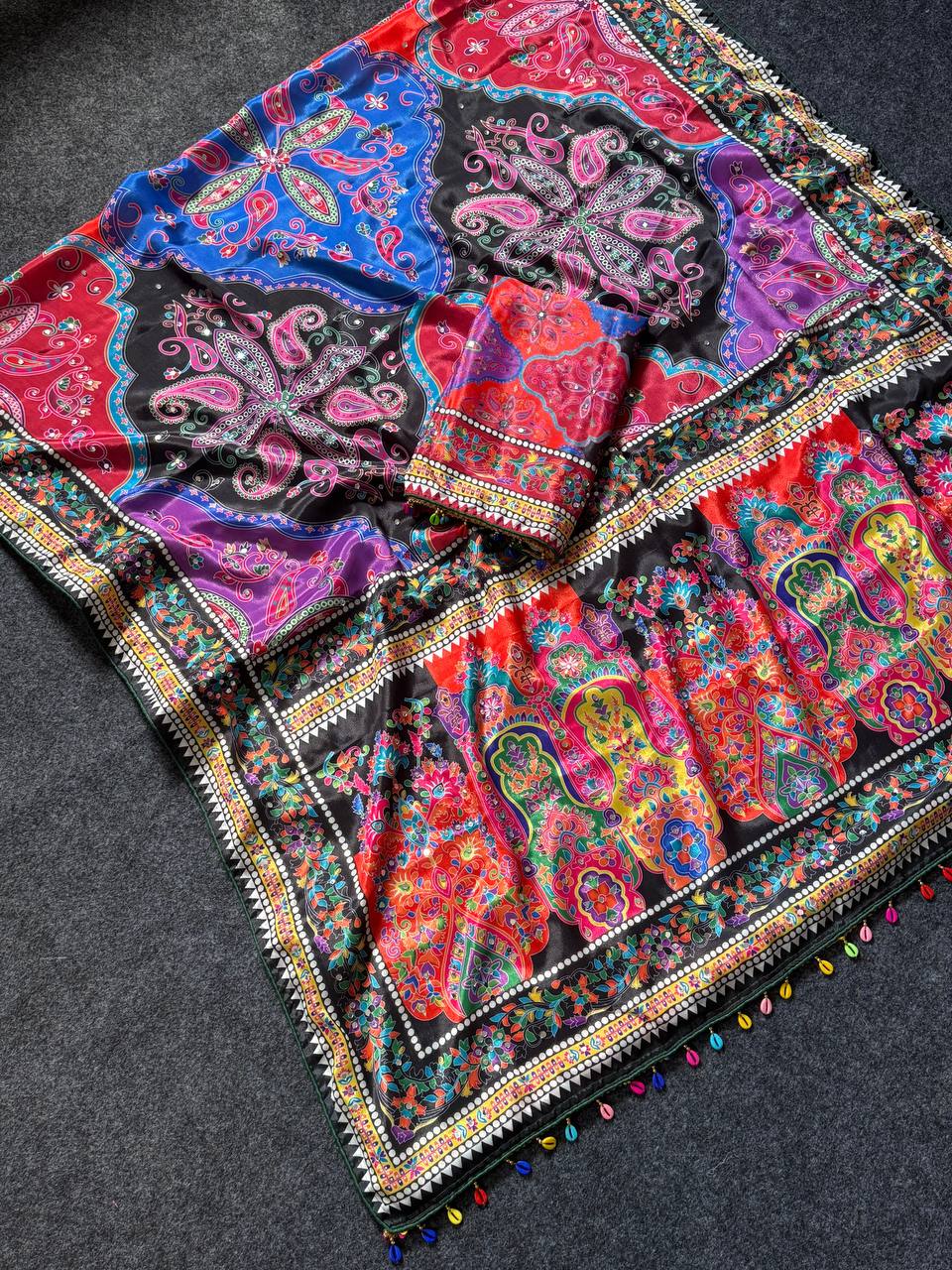 Roman Silk With ajarakh Print Saree