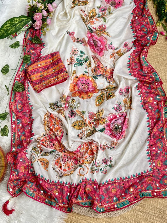Very Soft and Elegant Rich look Soft Chinon Silk Digital Print Saree