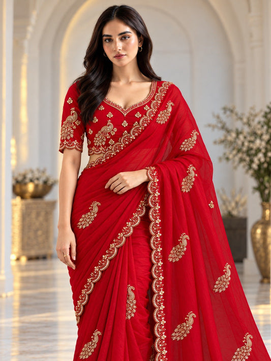 Designer Party Wear Fendy Satin Silk Saree